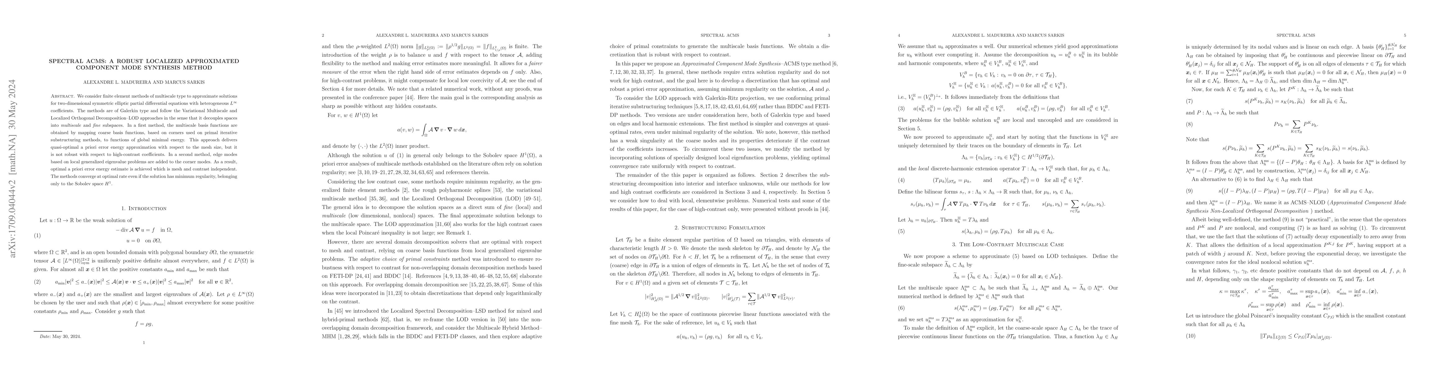 Thumbnail for Spectral ACMS: A robust localized Approximated Component Mode Synthesis
  Method