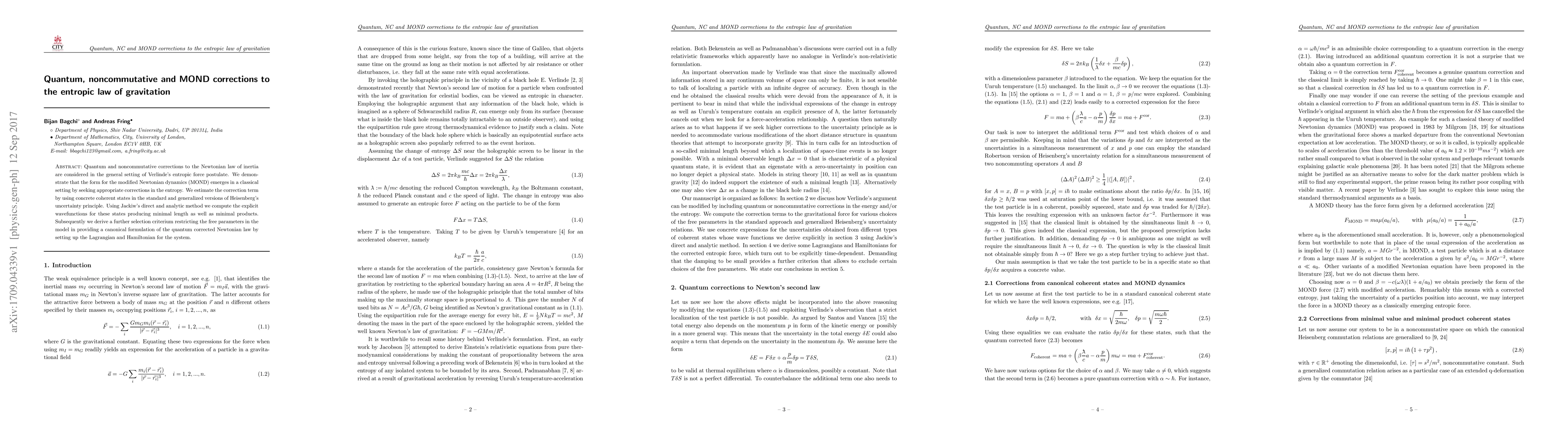 Thumbnail for Quantum, noncommutative and MOND corrections to the entropic law of
  gravitation
