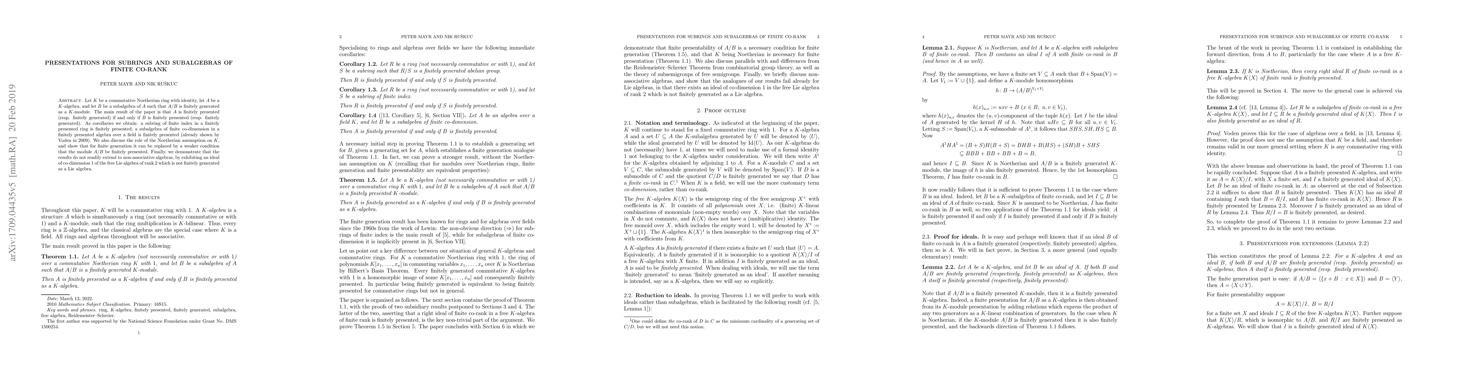 Thumbnail for Presentations for subrings and subalgebras of finite co-rank