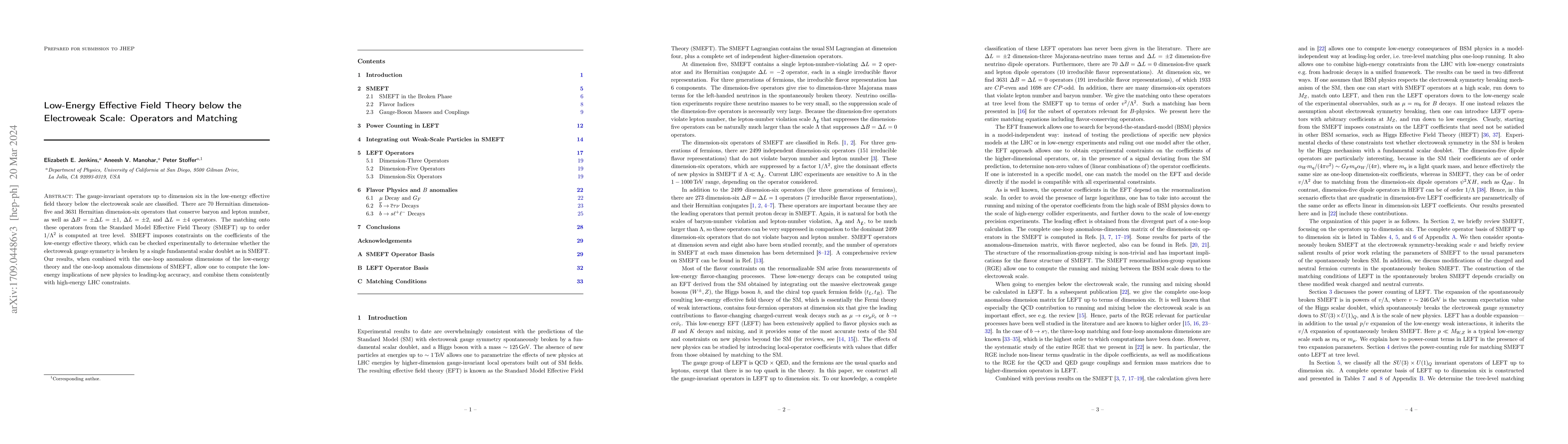 Thumbnail for Low-Energy Effective Field Theory below the Electroweak Scale: Operators
  and Matching