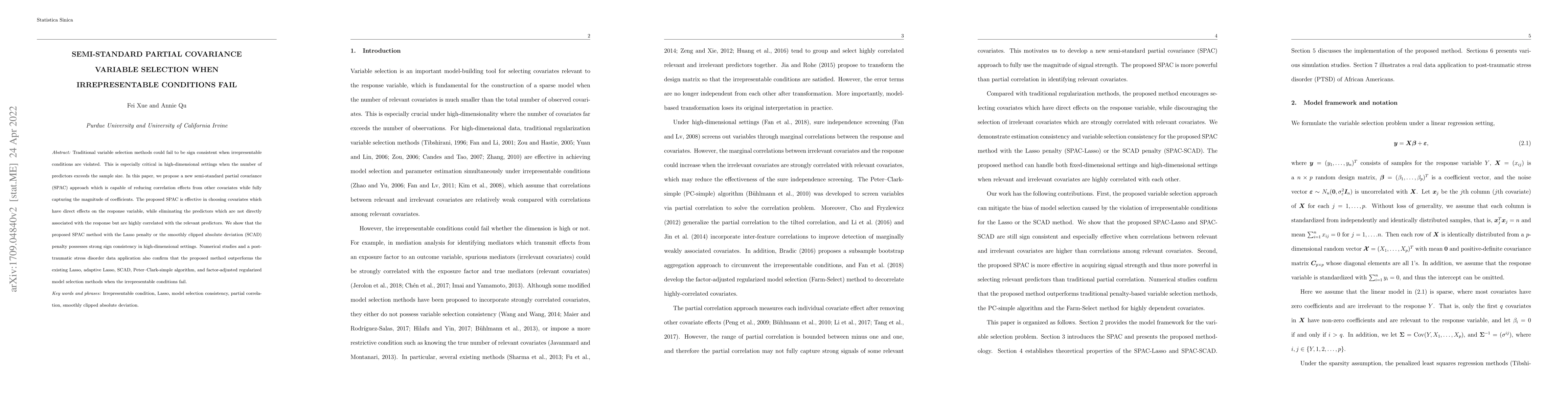 Thumbnail for Semi-standard partial covariance variable selection when irrepresentable
  conditions fail
