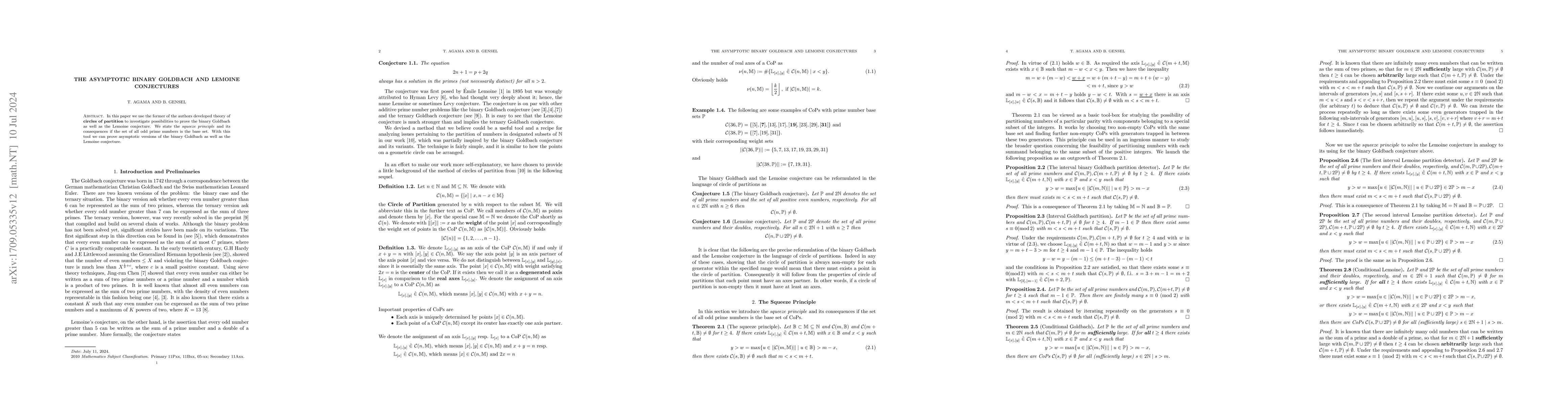 Thumbnail for The Asymptotic Binary Goldbach and Lemoine Conjectures