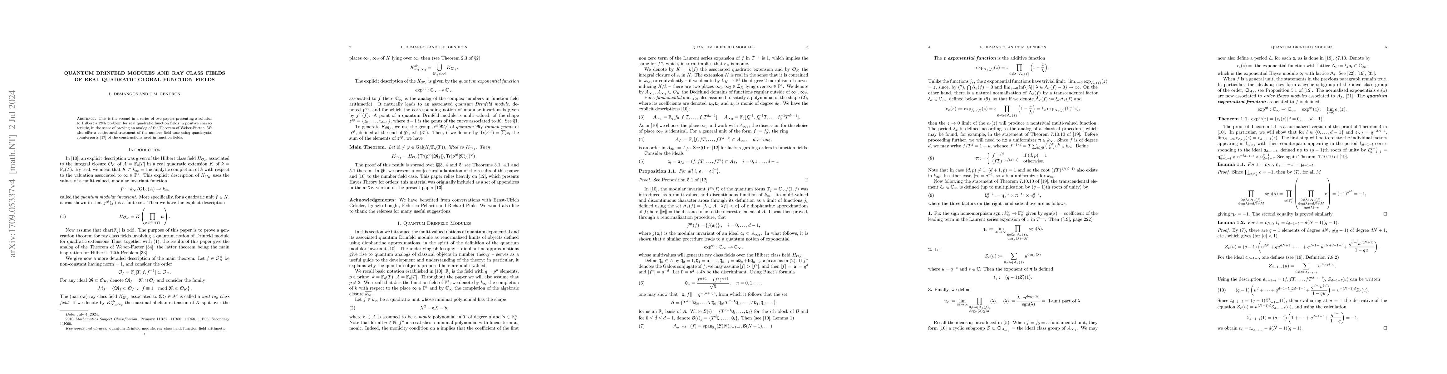 Thumbnail for Quantum Drinfeld Modules and Ray Class Fields of Real Quadratic Global
  Function Fields