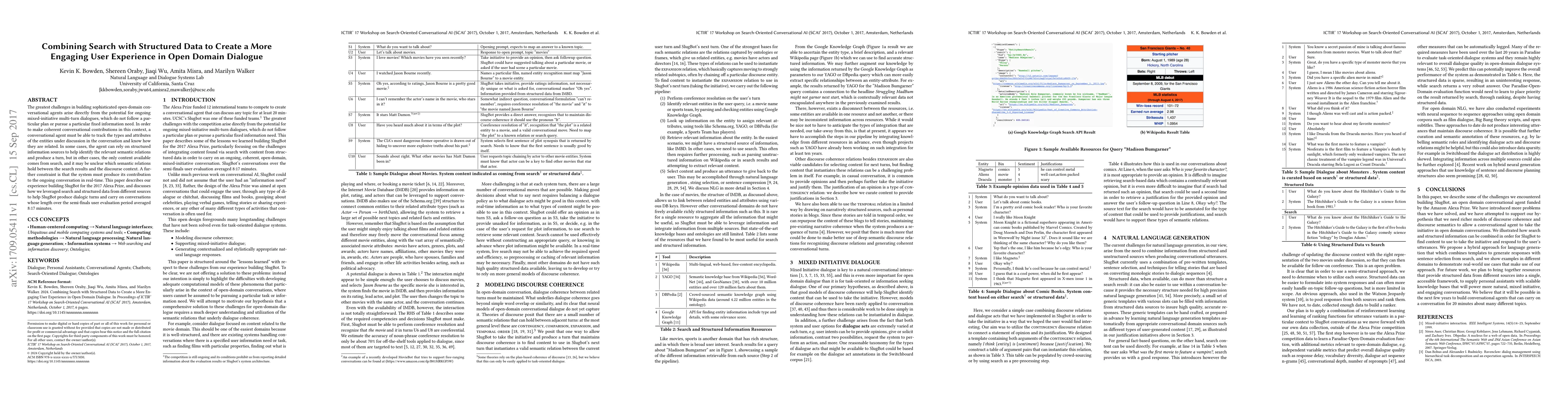 Thumbnail for Combining Search with Structured Data to Create a More Engaging User
  Experience in Open Domain Dialogue