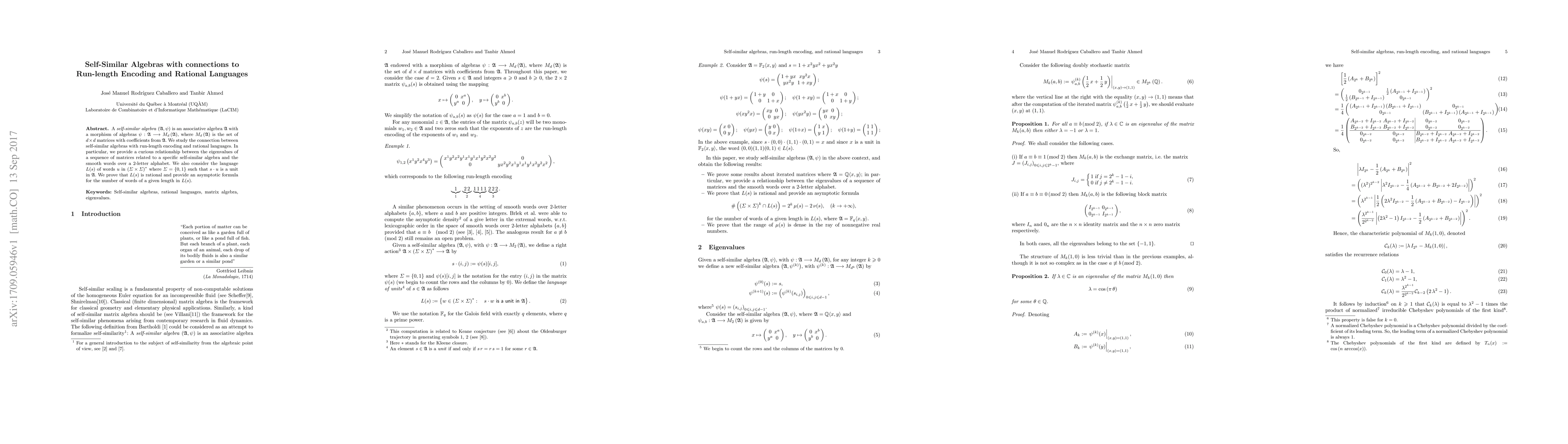 Thumbnail for Self-Similar Algebras with connections to Run-length Encoding and
  Rational Languages