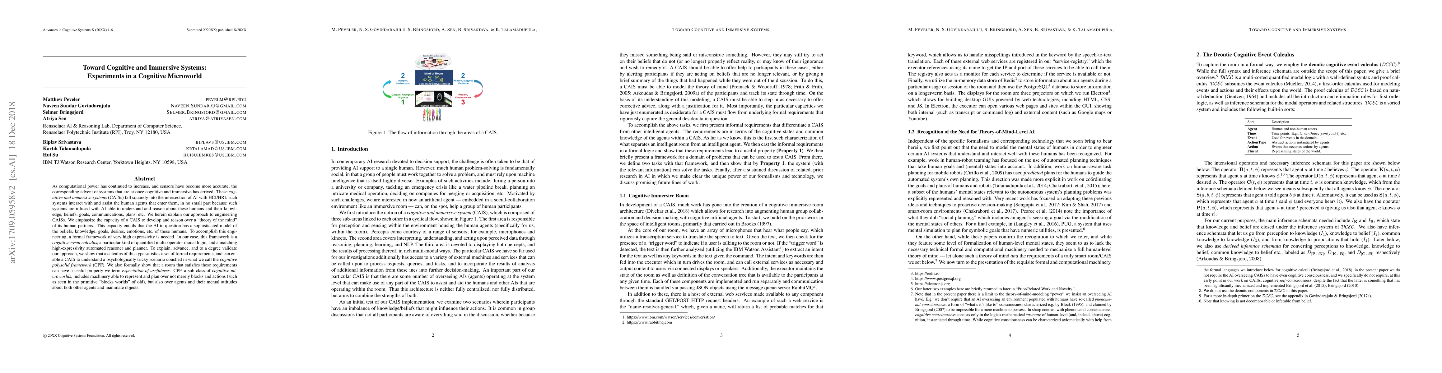 Thumbnail for Toward Cognitive and Immersive Systems: Experiments in a Cognitive
  Microworld