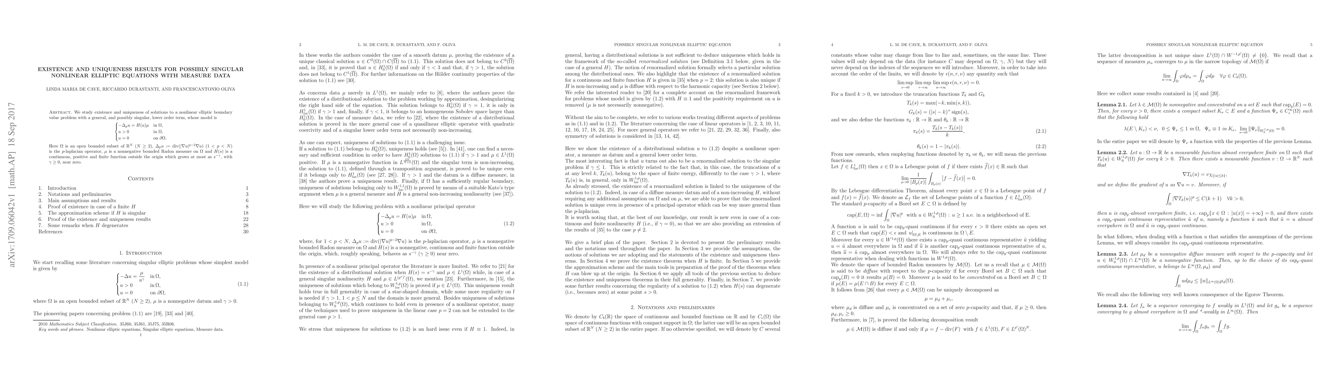 Thumbnail for Existence and uniqueness results for possibly singular nonlinear
  elliptic equations with measure data