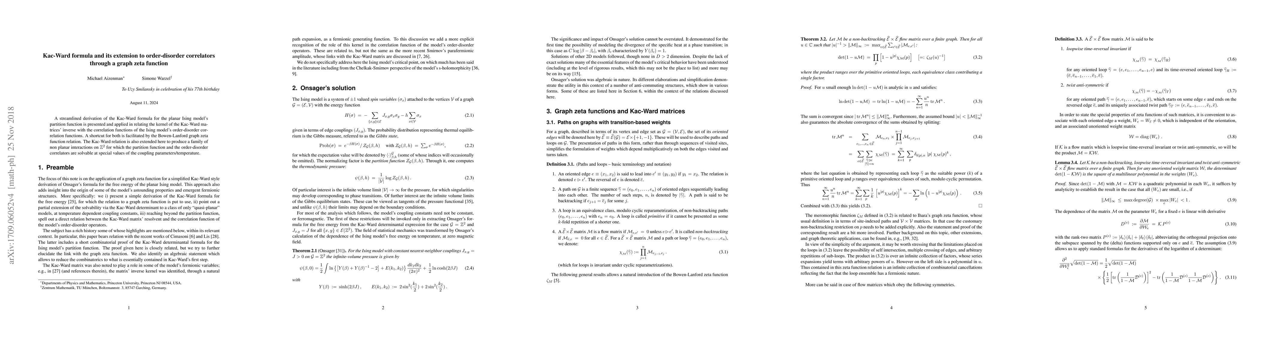 Thumbnail for Kac-Ward formula and its extension to order-disorder correlators through
  a graph zeta function
