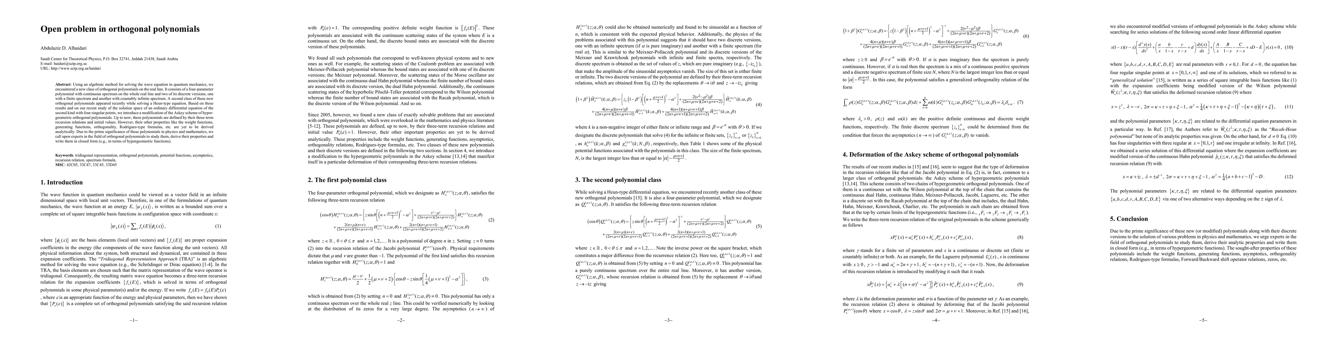 Thumbnail for Open problem in orthogonal polynomials
