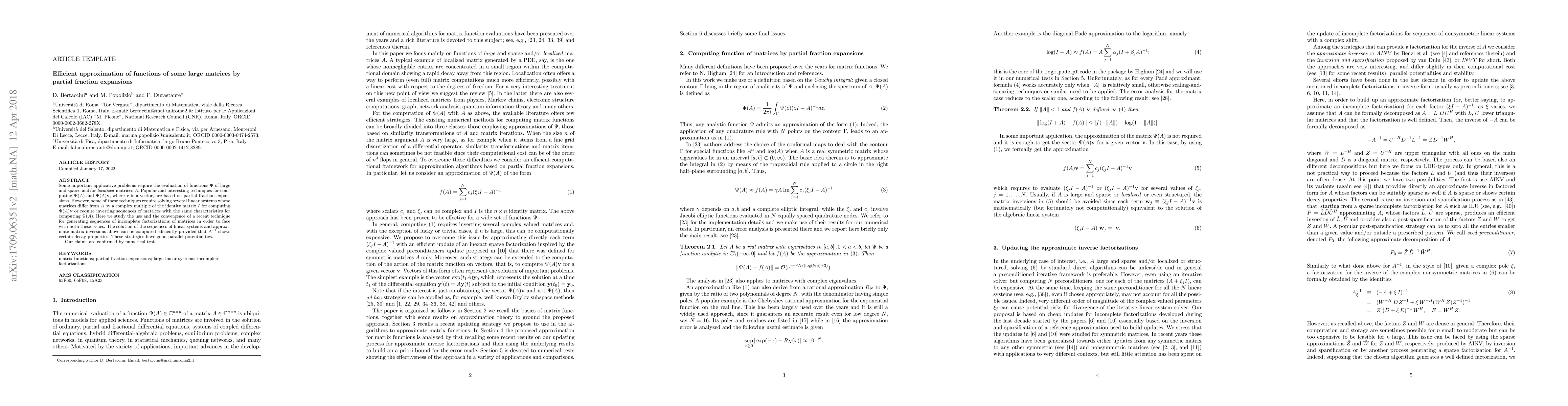 Thumbnail for Efficient approximation of functions of some large matrices by partial
  fraction expansions