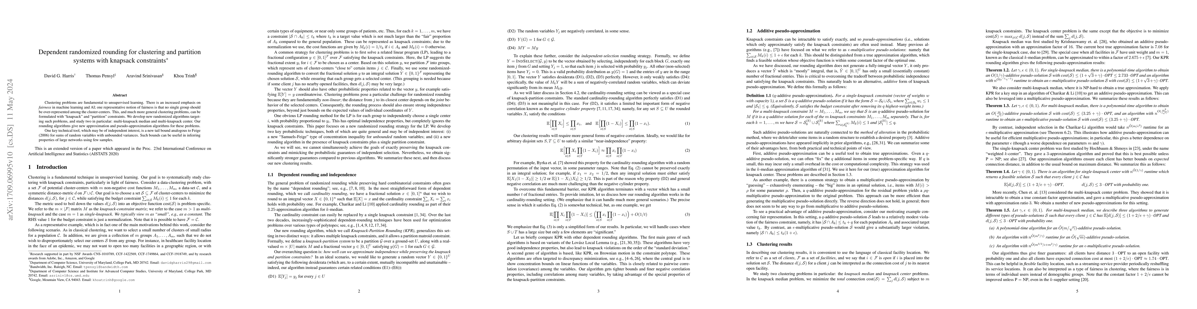Thumbnail for Dependent randomized rounding for clustering and partition systems with
  knapsack constraints