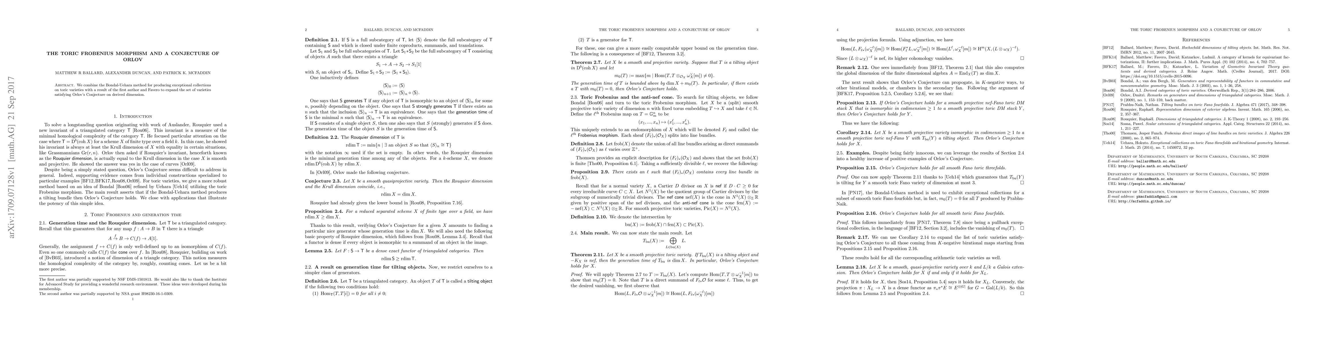 Thumbnail for The toric Frobenius morphism and a conjecture of Orlov