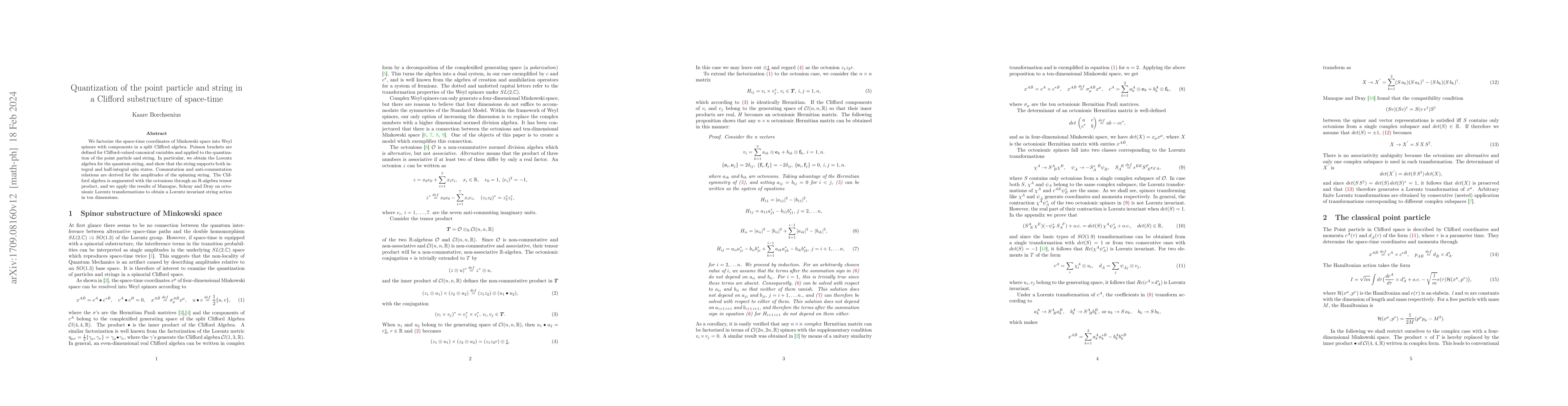 Thumbnail for The spinor string in a Clifford substructure of space-time
