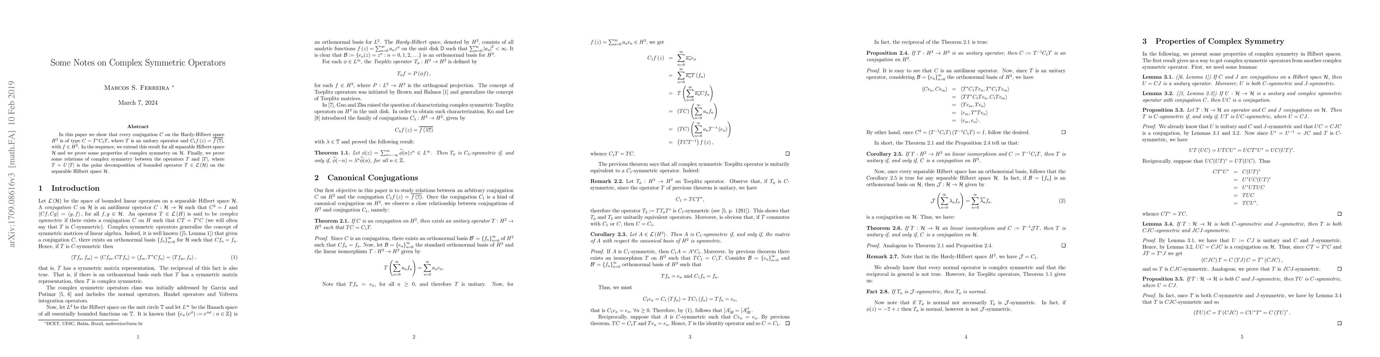 Thumbnail for Some Notes on Complex Symmetric Operators