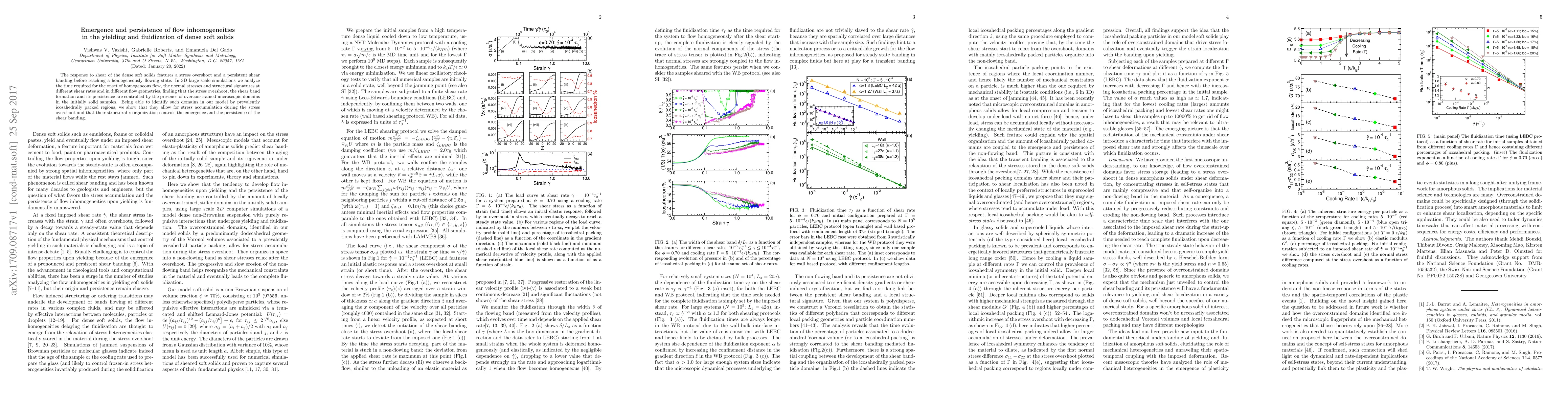 Thumbnail for Emergence and persistence of flow inhomogeneities in the yielding and
  fluidization of dense soft solids