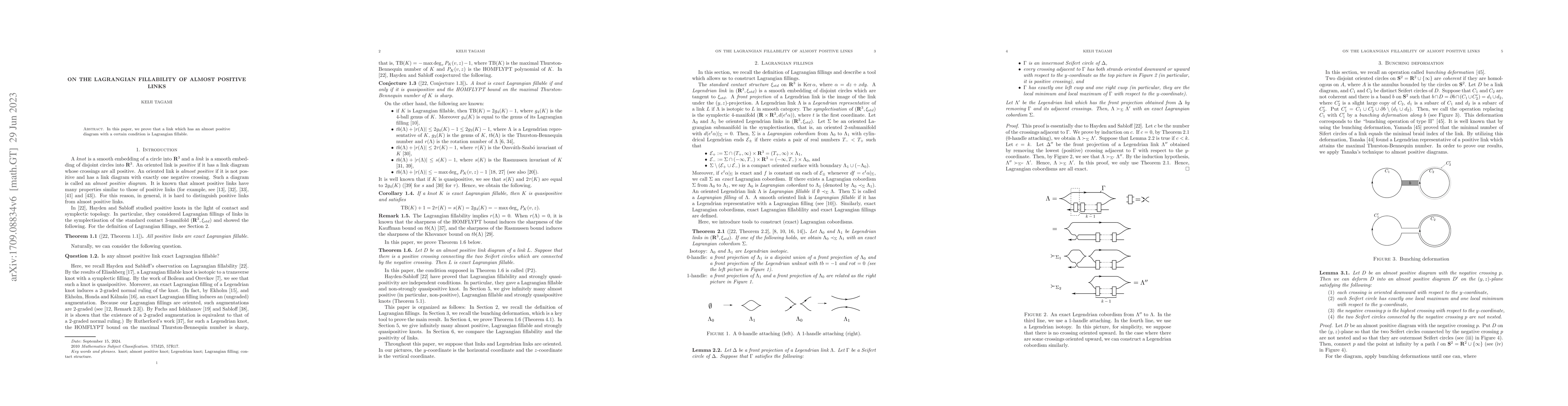 Thumbnail for On the Lagrangian fillability of almost positive links