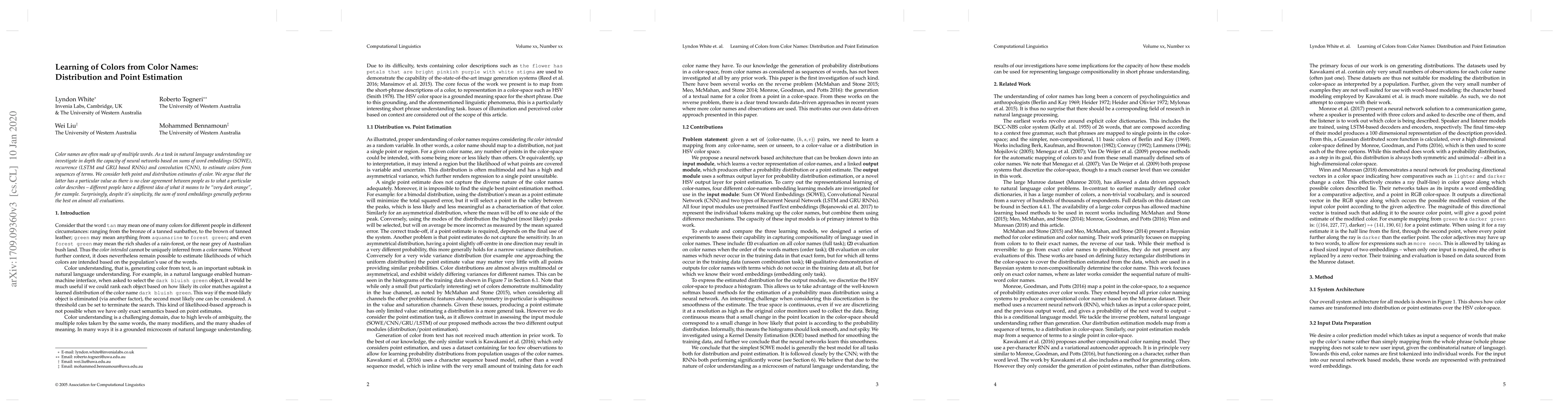 Thumbnail for Learning of Colors from Color Names: Distribution and Point Estimation