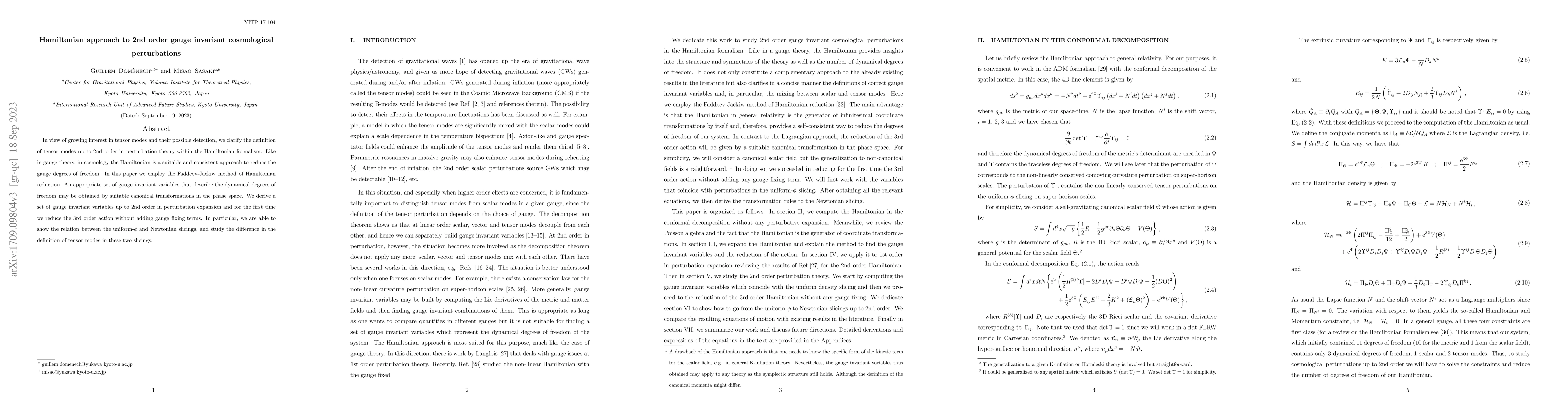 Thumbnail for Hamiltonian approach to 2nd order gauge invariant cosmological
  perturbations