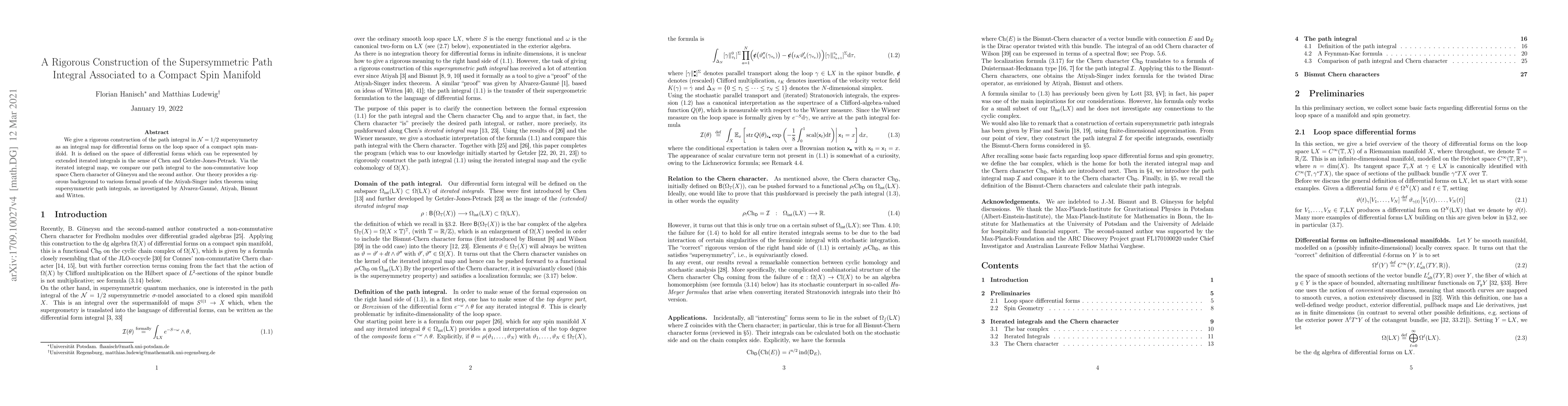 Thumbnail for A Rigorous Construction of the Supersymmetric Path Integral Associated
  to a Compact Spin Manifold