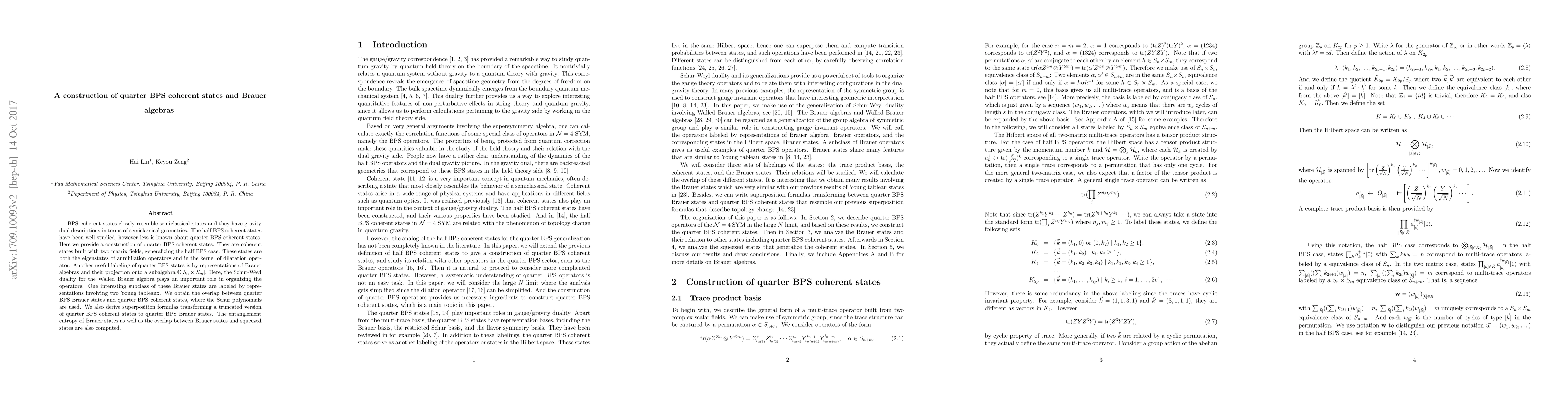 Thumbnail for A construction of quarter BPS coherent states and Brauer algebras