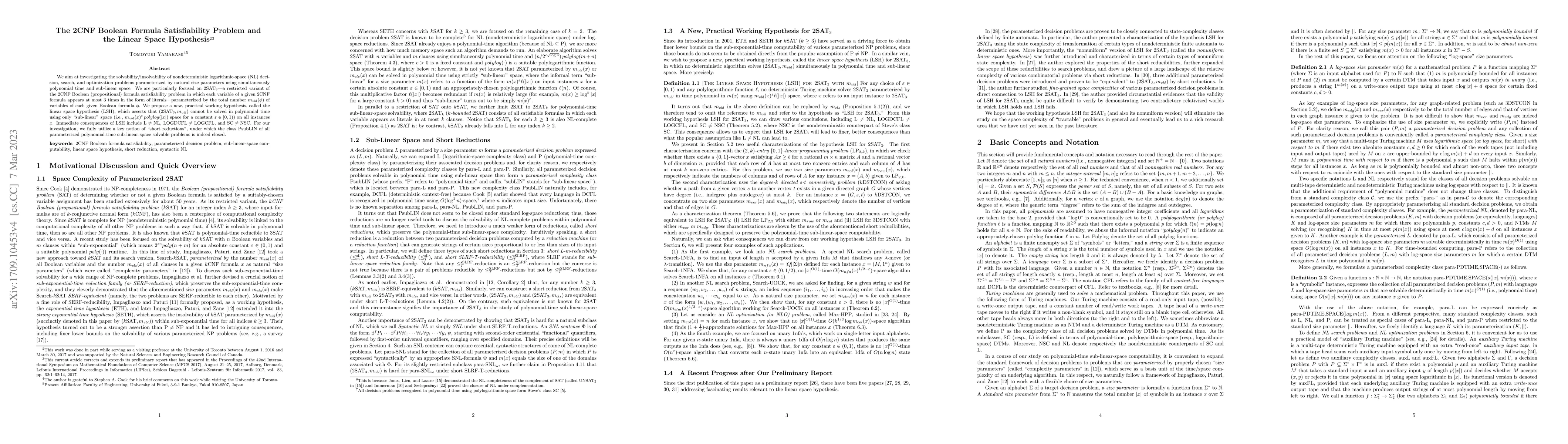 Thumbnail for The 2CNF Boolean Formula Satisfiability Problem and the Linear Space
  Hypothesis