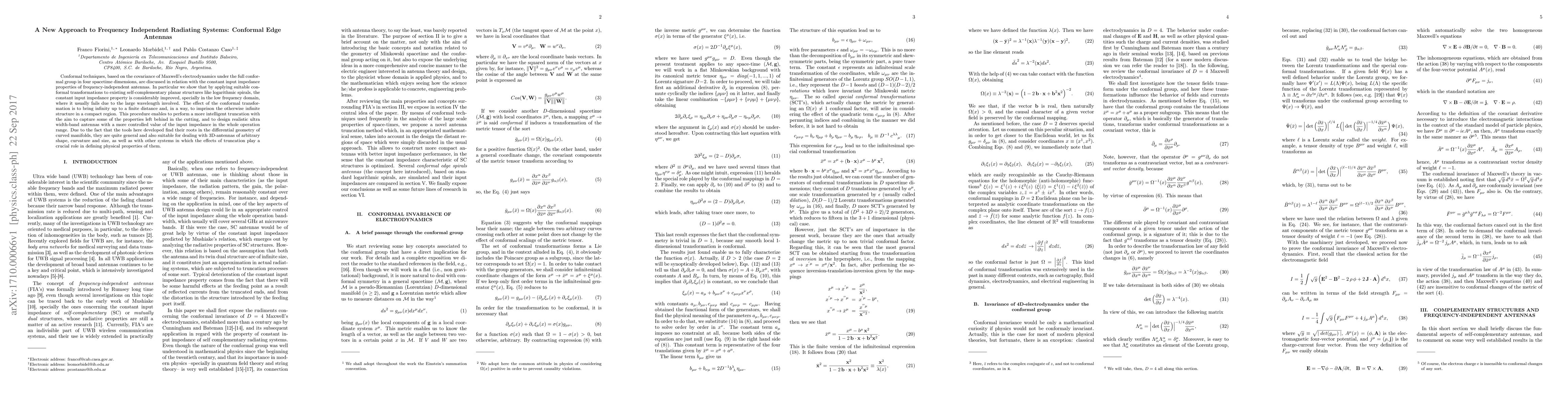Thumbnail for A New Approach to Frequency Independent Radiating Systems: Conformal
  Edge Antennas