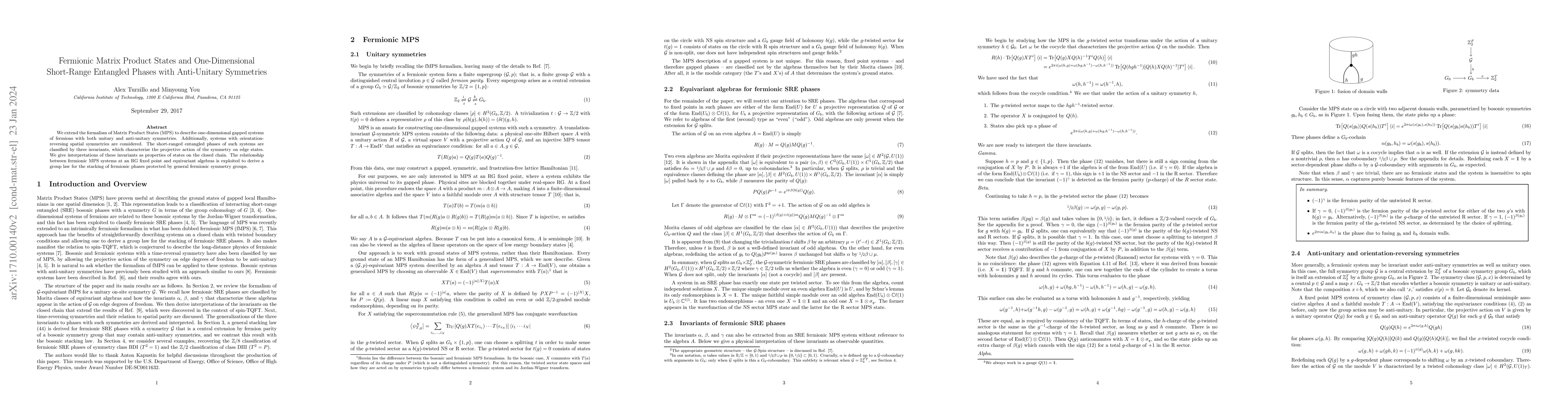 Thumbnail for Fermionic Matrix Product States and One-Dimensional Short-Range
  Entangled Phases with Anti-Unitary Symmetries