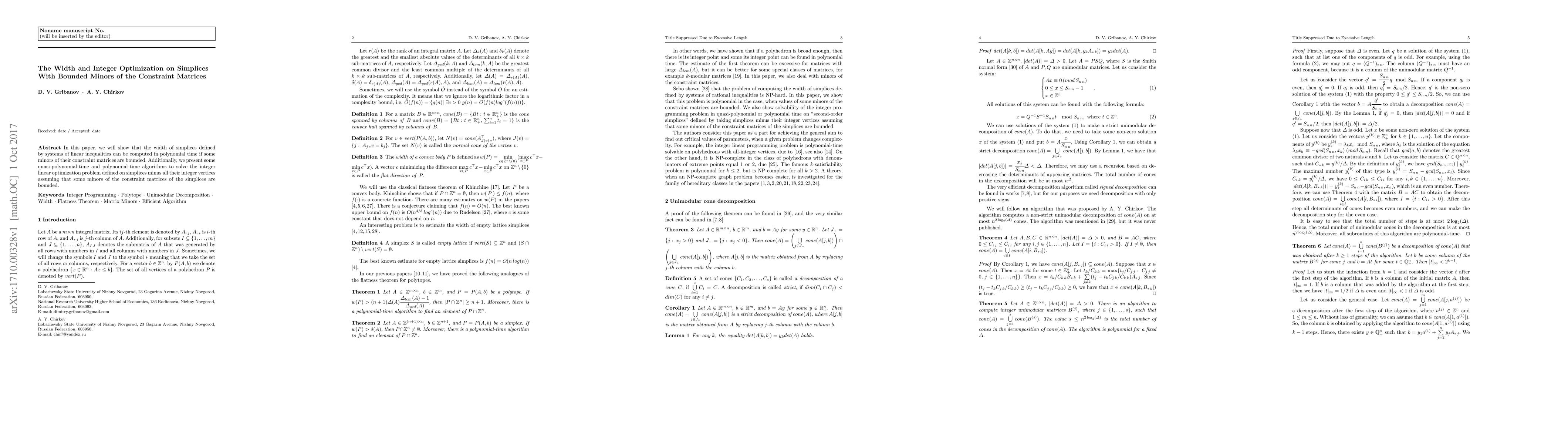 Thumbnail for The Width and Integer Optimization on Simplices With Bounded Minors of
  the Constraint Matrices