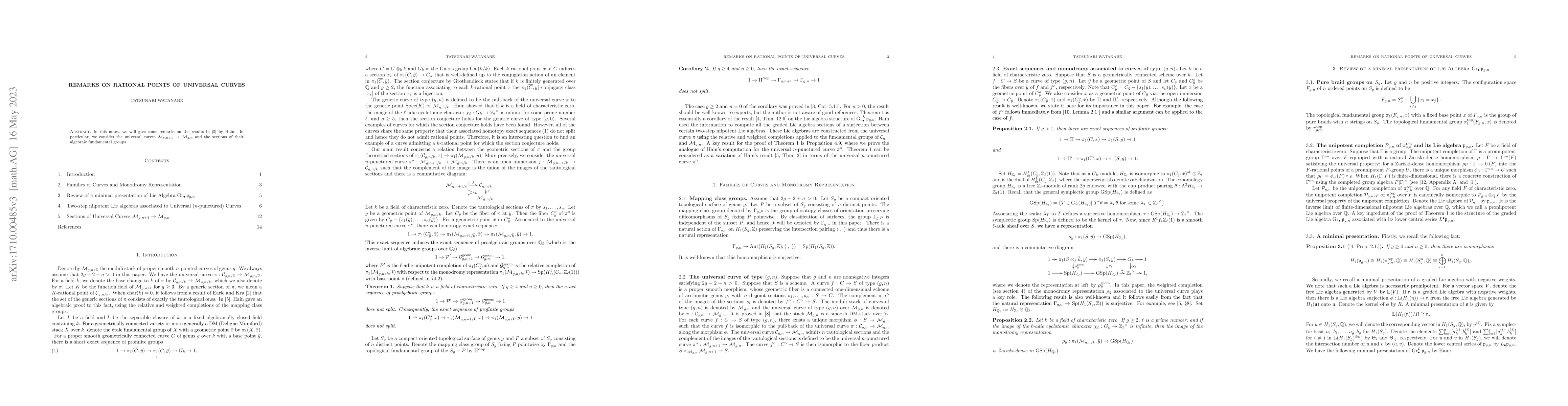 Thumbnail for Remarks on Rational Points of Universal Curves