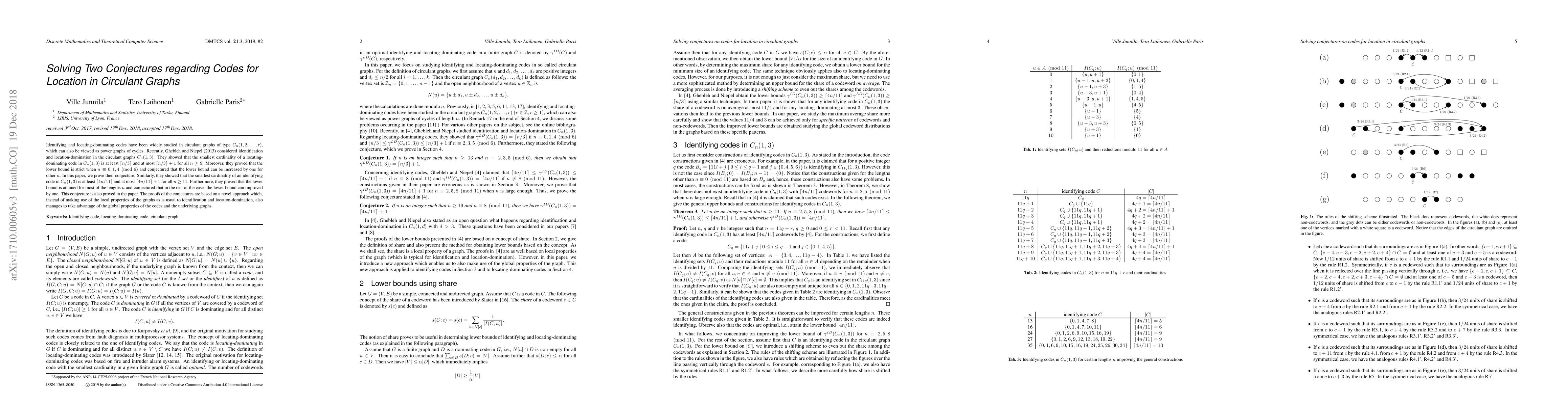 Thumbnail for Solving Two Conjectures regarding Codes for Location in Circulant Graphs