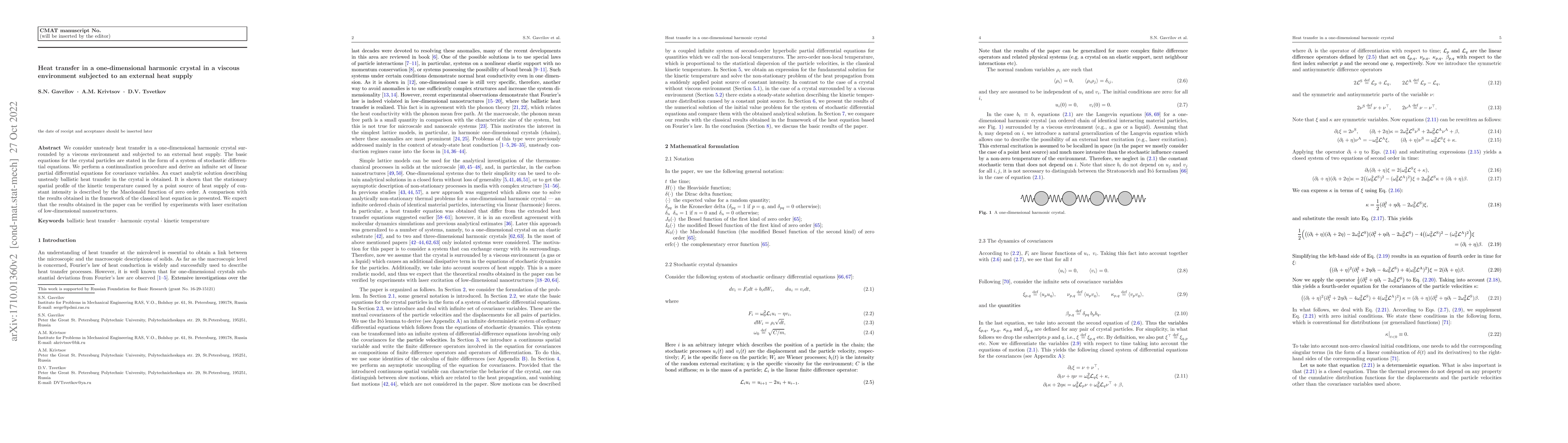Thumbnail for Heat transfer in a one-dimensional harmonic crystal in a viscous
  environment subjected to an external heat supply