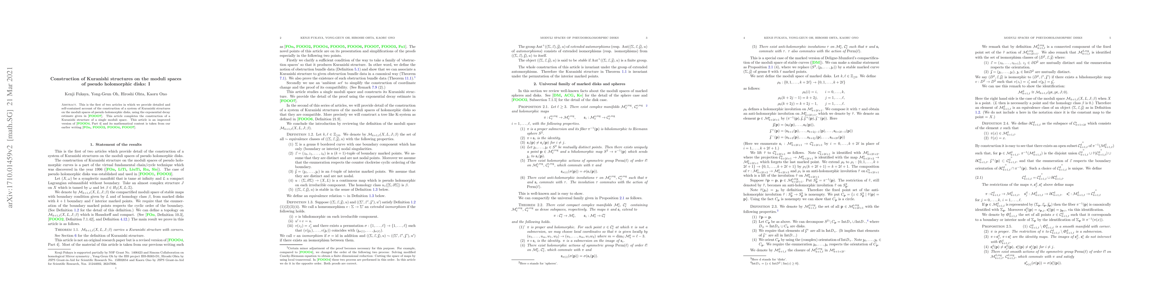 Thumbnail for Construction of Kuranishi structures on the moduli spaces of pseudo
  holomorphic disks: I