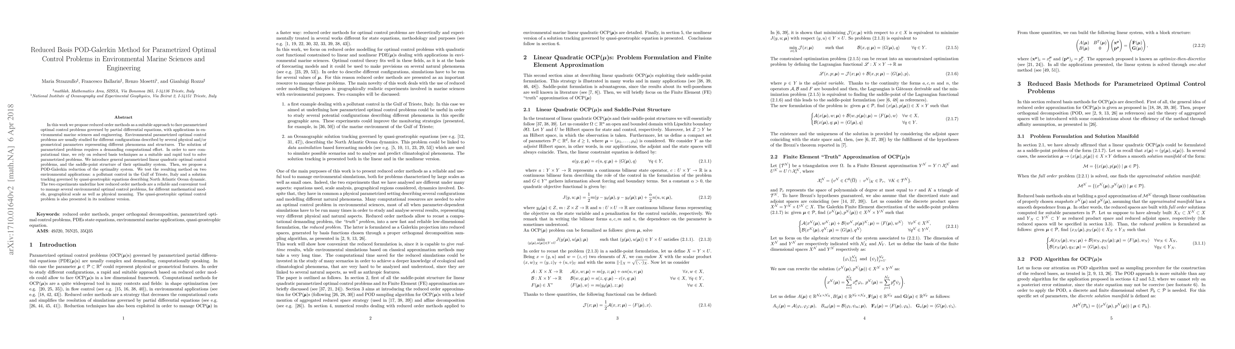 Thumbnail for Model Reduction For Parametrized Optimal Control Problems in
  Environmental Marine Sciences and Engineering