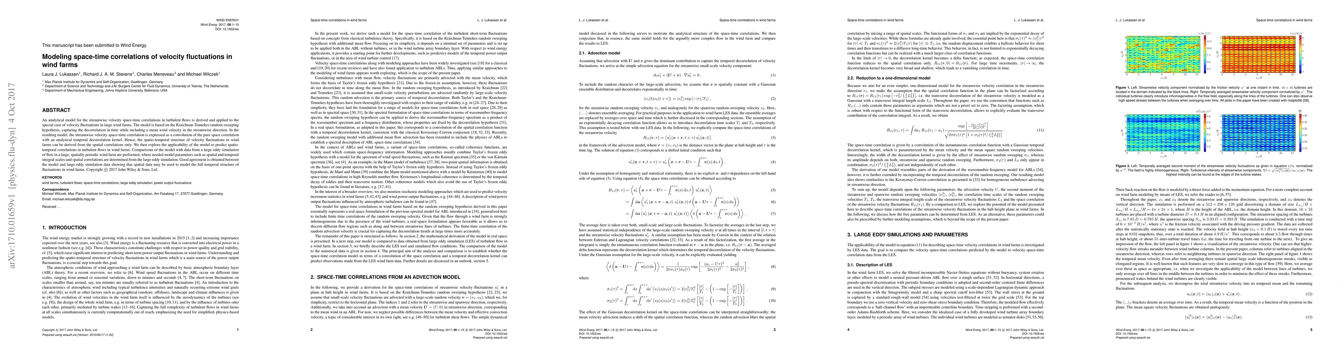 Thumbnail for Modeling space-time correlations of velocity fluctuations in wind farms