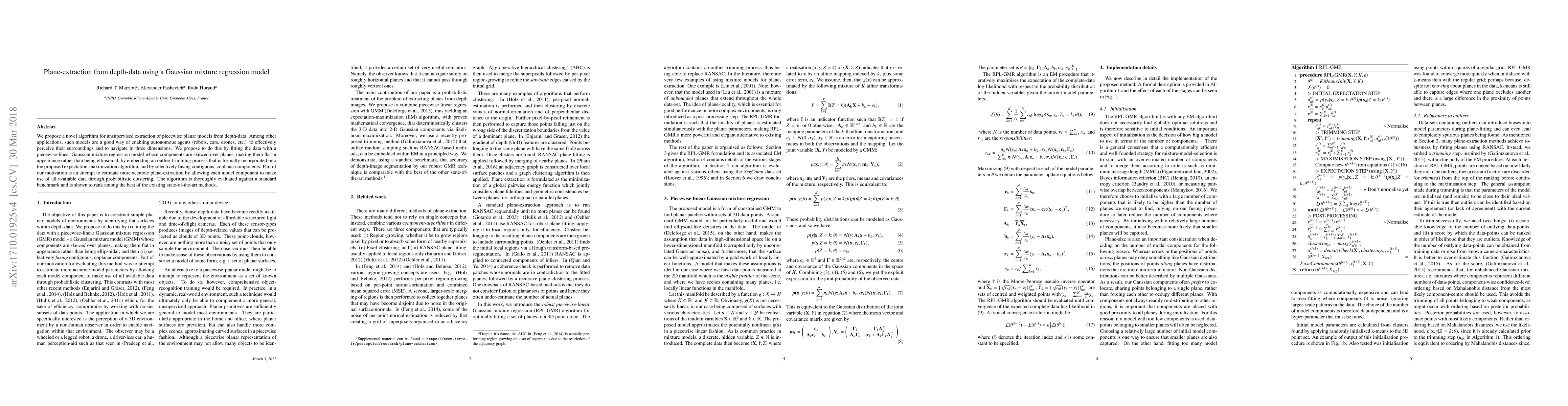 Thumbnail for Plane-extraction from depth-data using a Gaussian mixture regression
  model