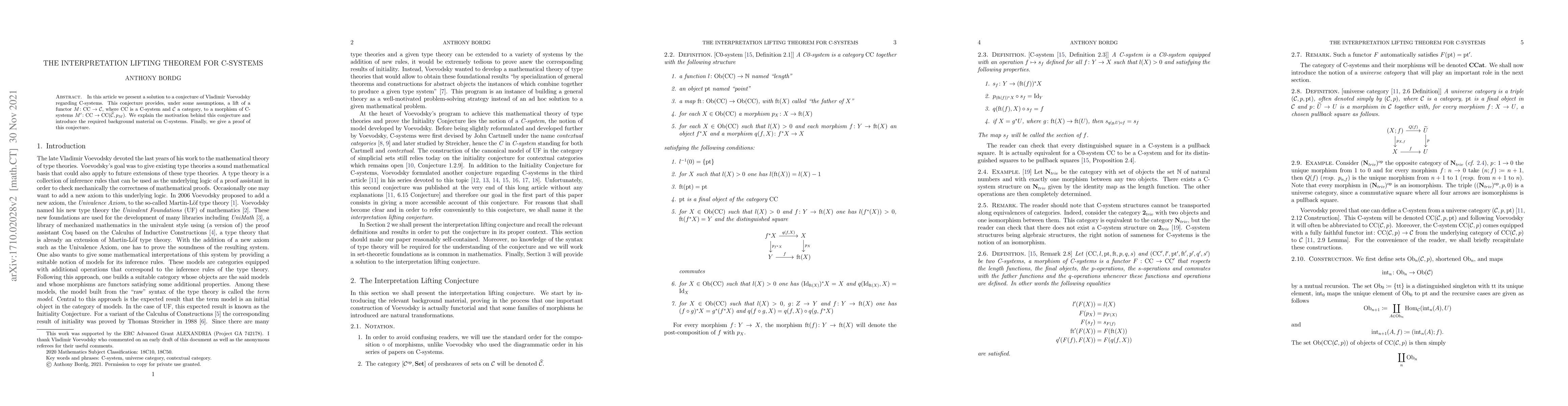Thumbnail for The Interpretation Lifting Theorem for C-Systems