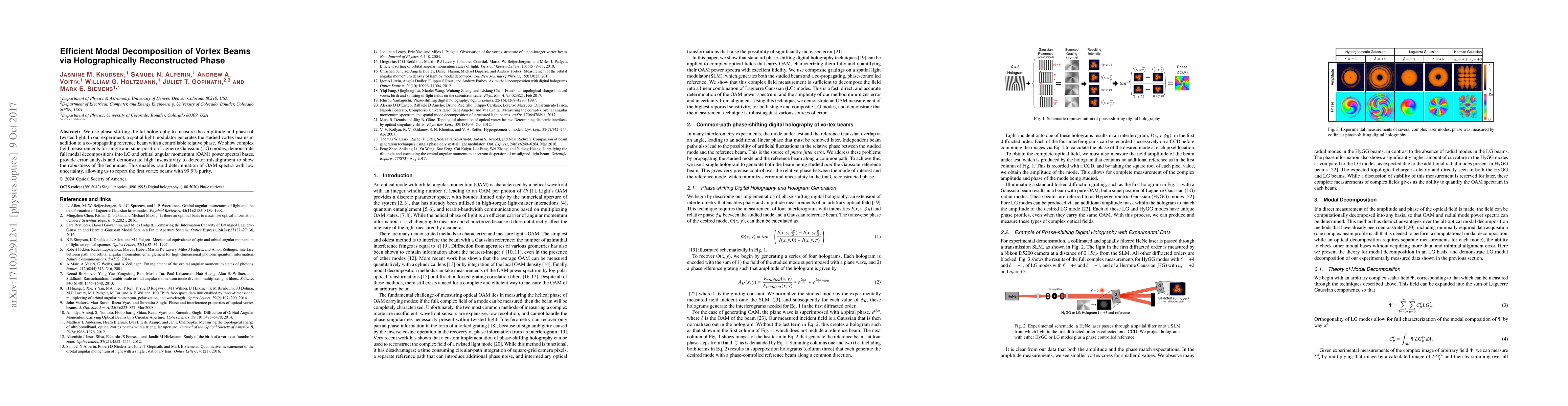 Thumbnail for Efficient Modal Decomposition of Vortex Beams via Holographically
  Reconstructed Phase