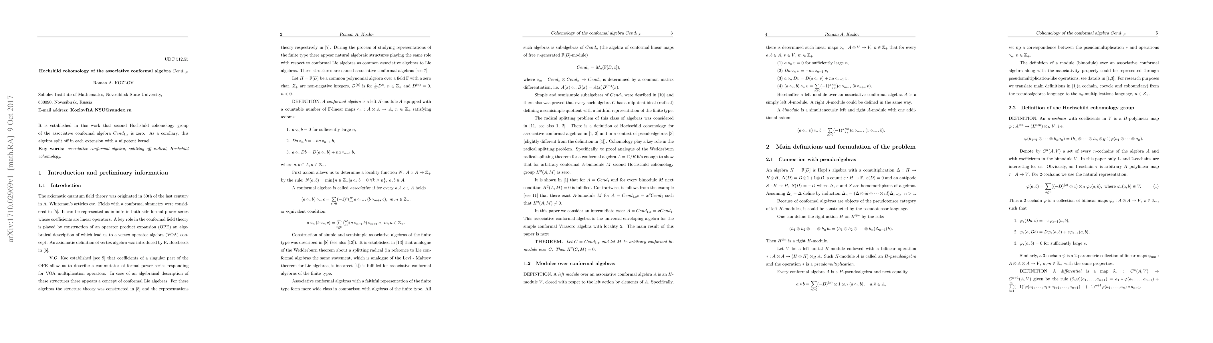 Thumbnail for Hochshild cohomology of the associative conformal algebra Cend_{1,x}