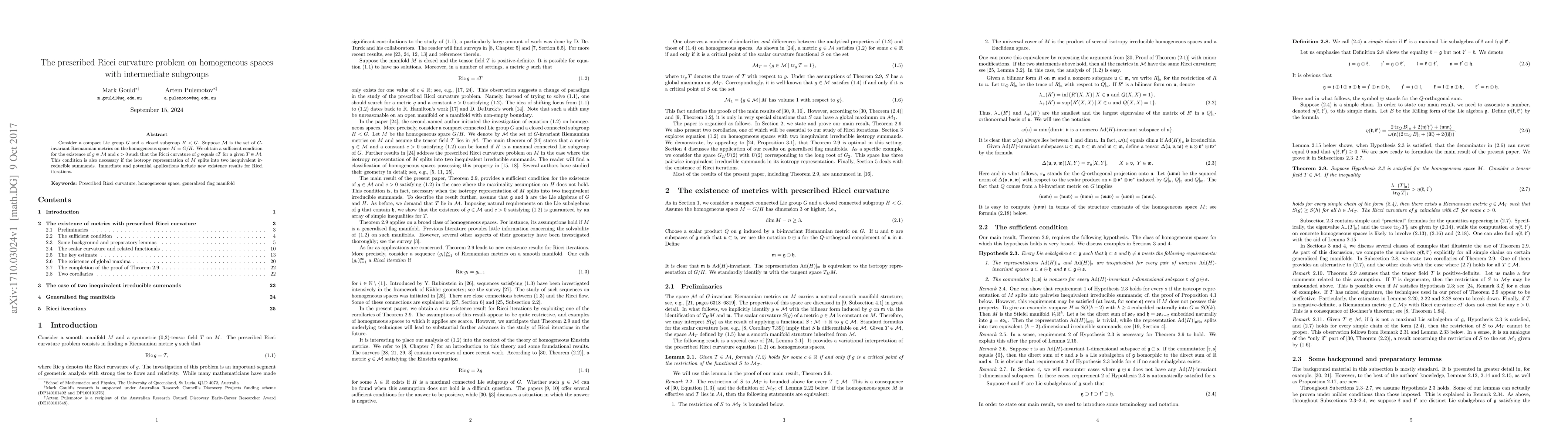 Thumbnail for The Prescribed Ricci Curvature Problem on Homogeneous Spaces with
  Intermediate Subgroups