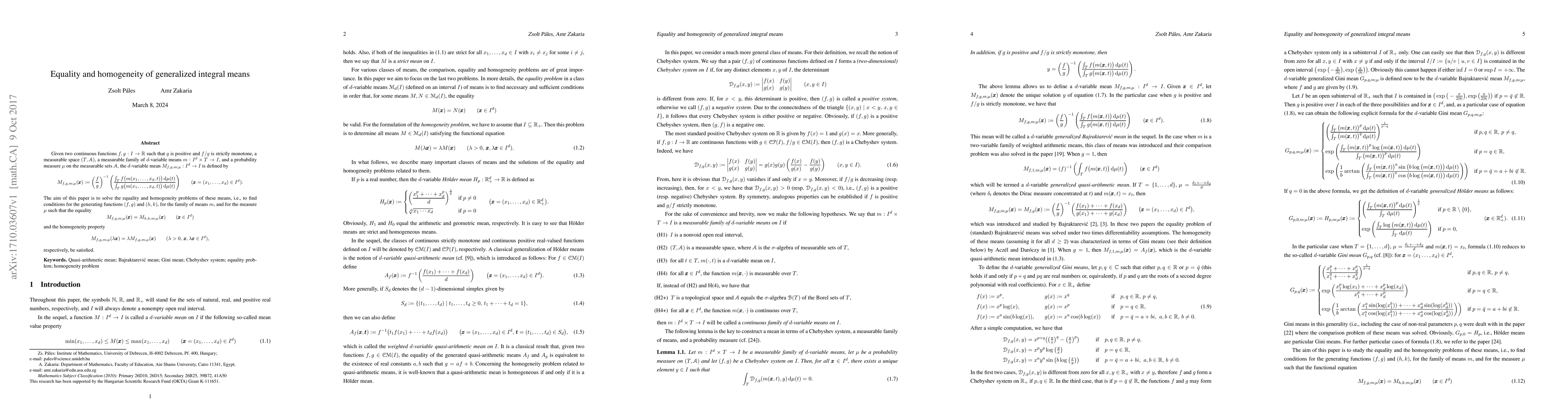 Thumbnail for Equality and homogeneity of generalized integral means