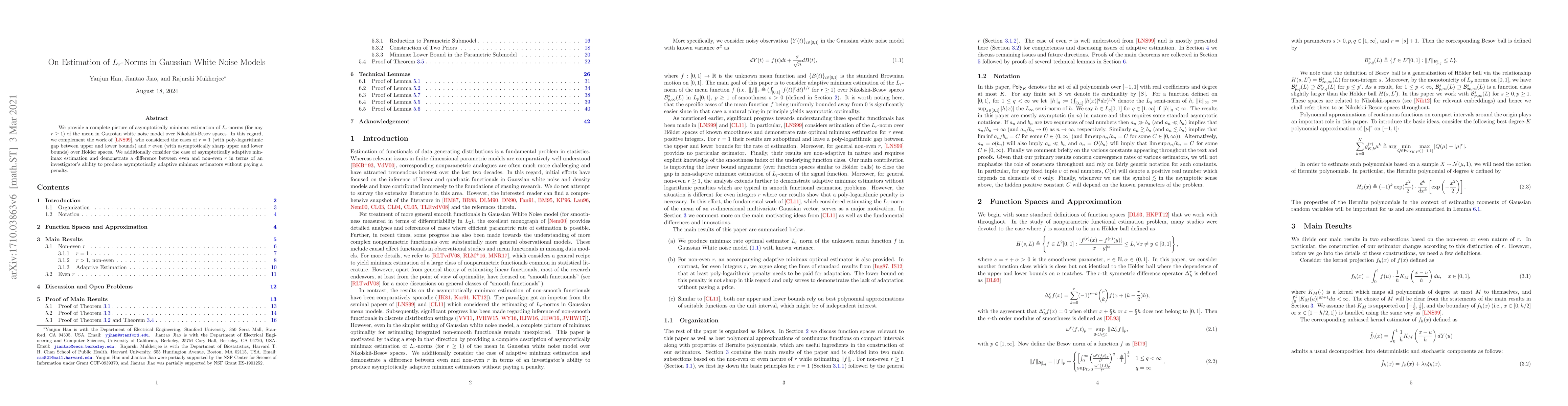 Thumbnail for On Estimation of $L_{r}$-Norms in Gaussian White Noise Models