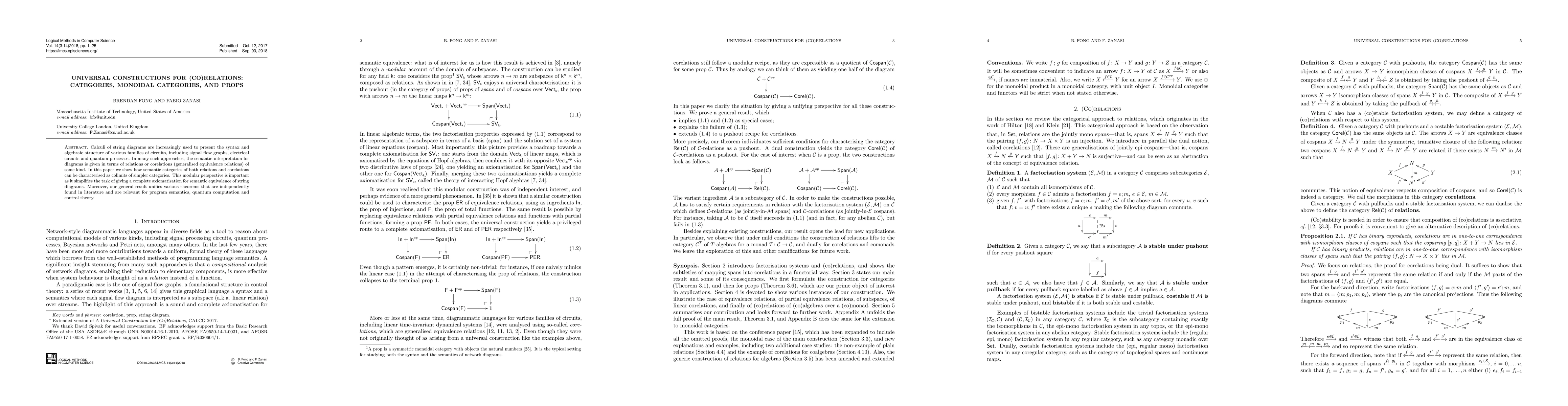Thumbnail for Universal Constructions for (Co)Relations: categories, monoidal
  categories, and props