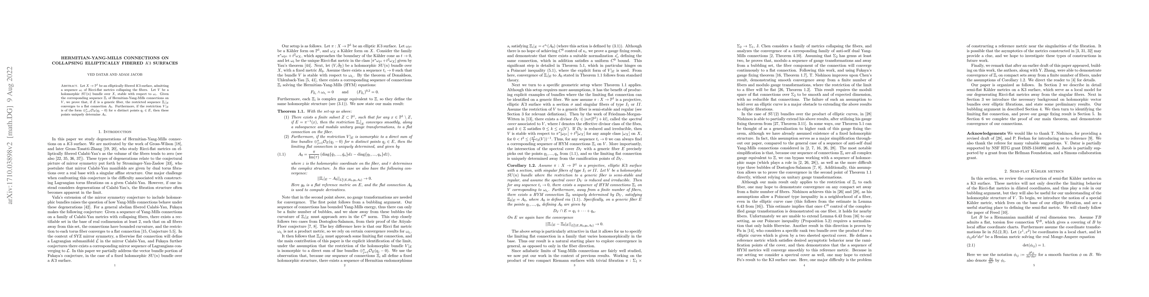 Thumbnail for Hermitian-Yang-Mills connections on collapsing elliptically fibered $K3$
  surfaces
