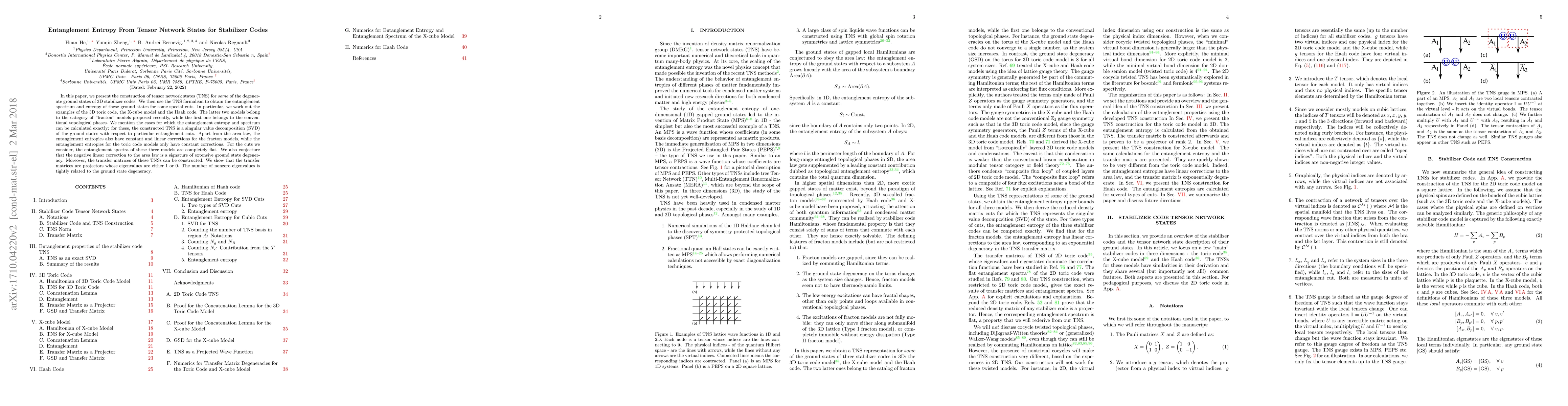 Thumbnail for Entanglement Entropy From Tensor Network States for Stabilizer Codes