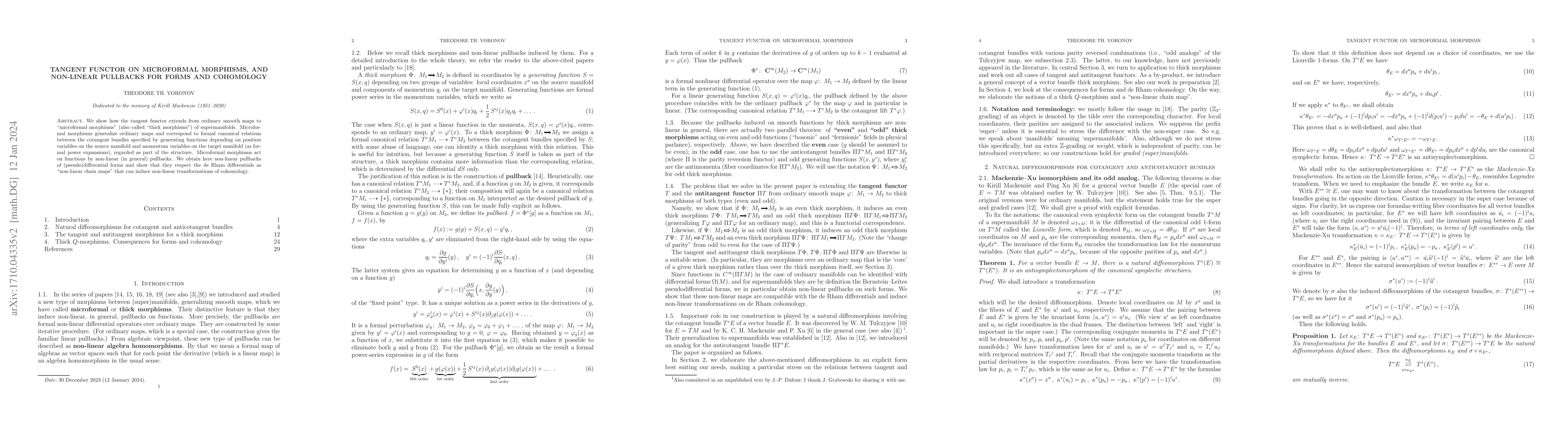 Thumbnail for Tangent functor on microformal morphisms, and non-linear pullbacks for
  forms and cohomology