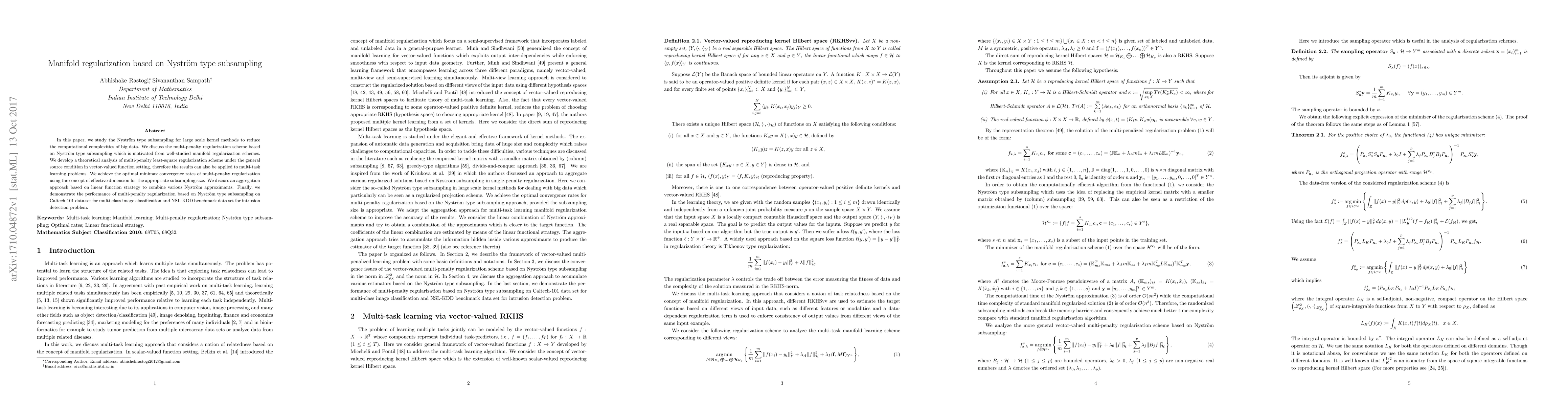 Thumbnail for Manifold regularization based on Nystr{\"o}m type subsampling