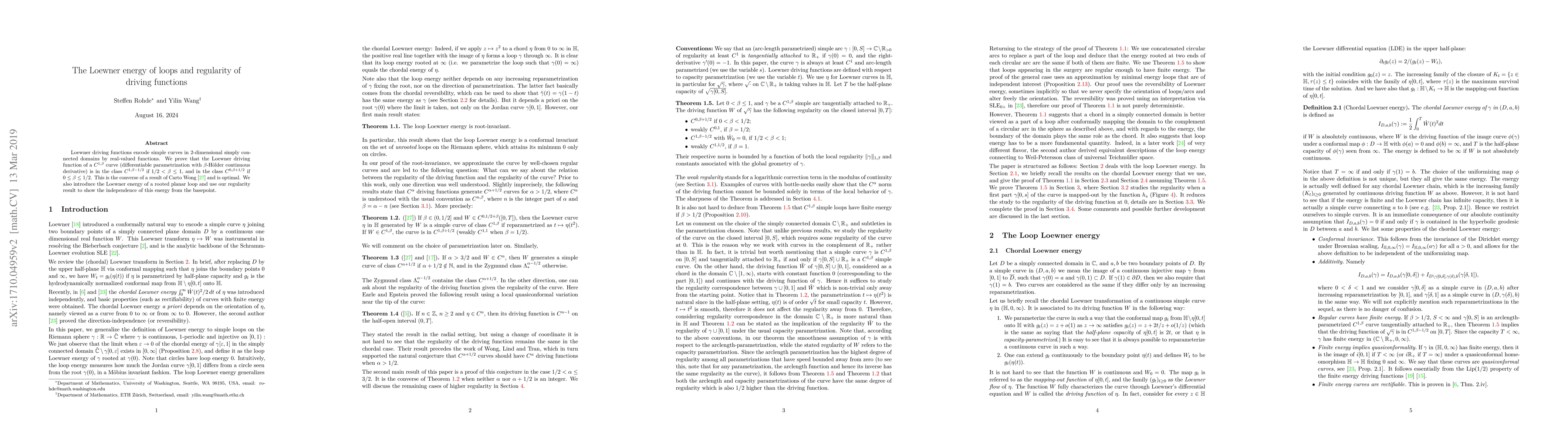 Thumbnail for The Loewner energy of loops and regularity of driving functions