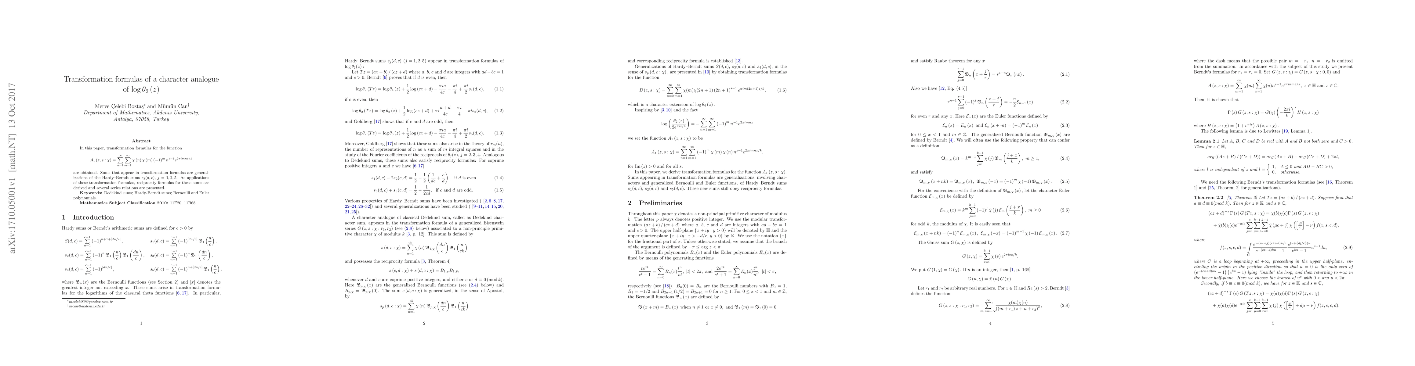 Thumbnail for Transformation formulas of a character analogue of $\log\theta_{2}(z)$