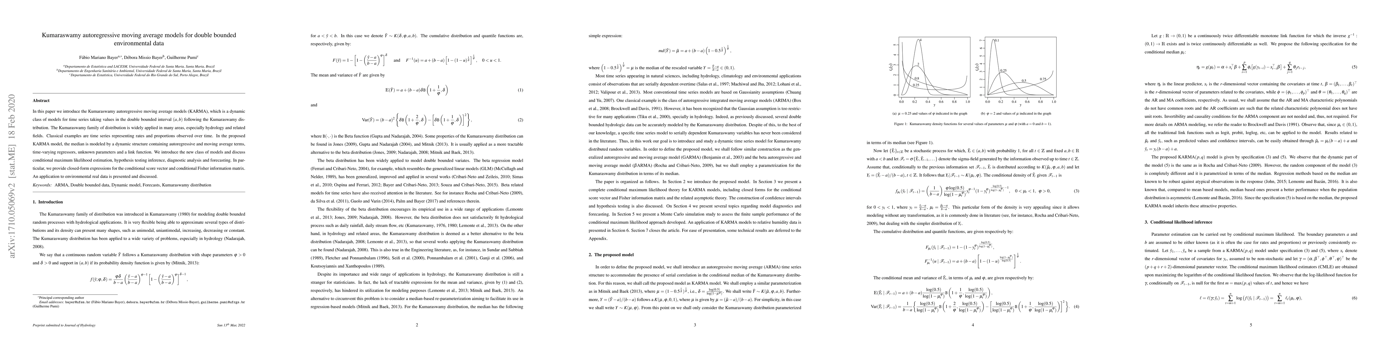 Thumbnail for Kumaraswamy autoregressive moving average models for double bounded
  environmental data