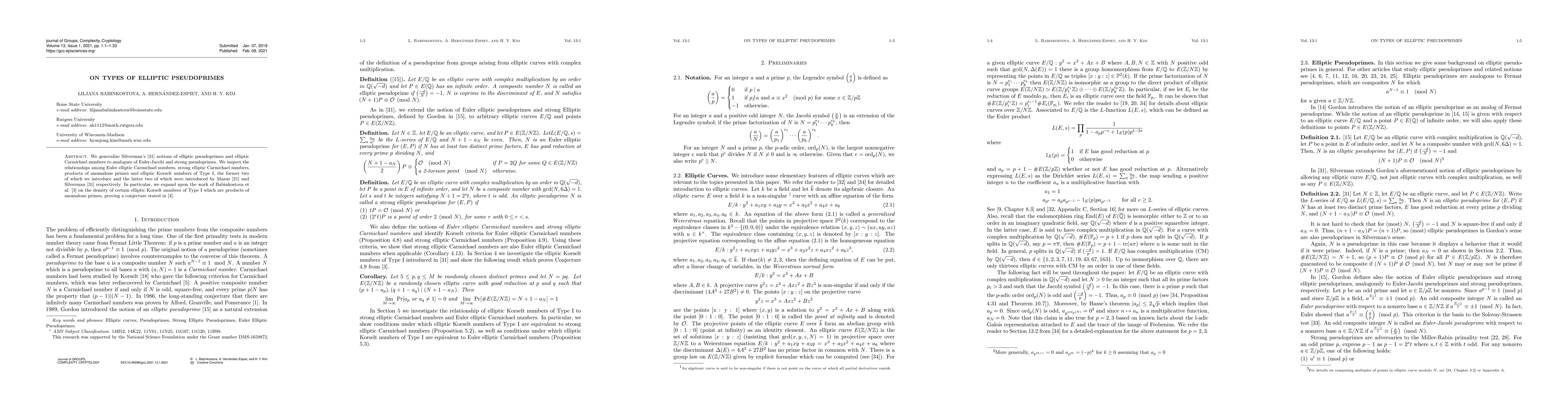 Thumbnail for On Types of Elliptic Pseudoprimes